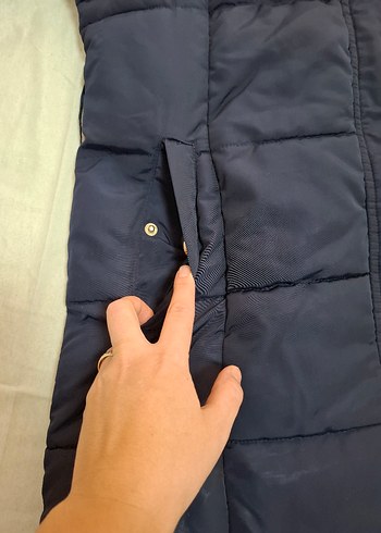 Çıtçıtlı ve Fermuarlı Lacivert Midi Kadın Ceket - Görsel 5