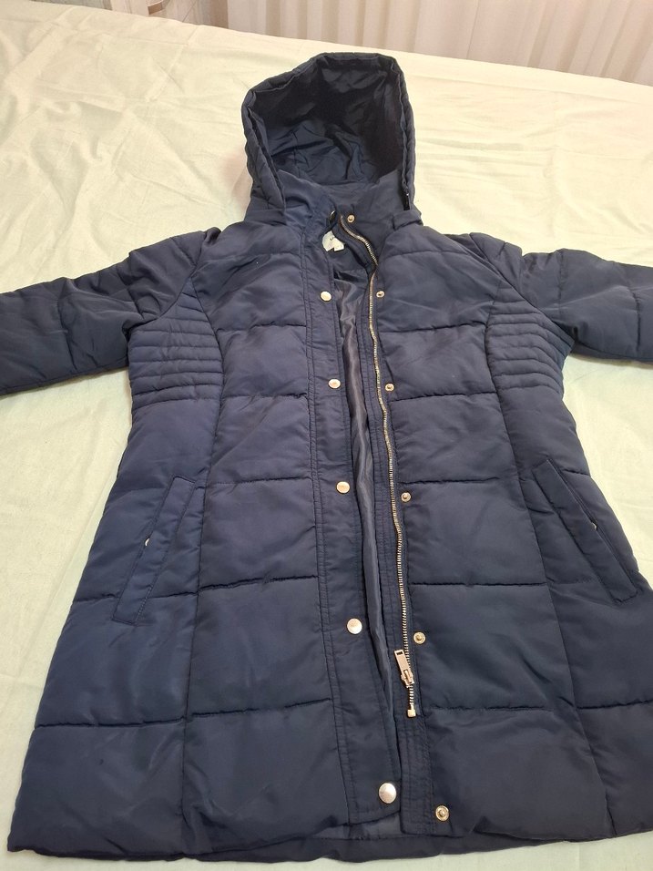 Çıtçıtlı ve Fermuarlı Lacivert Midi Kadın Ceket - Görsel 3