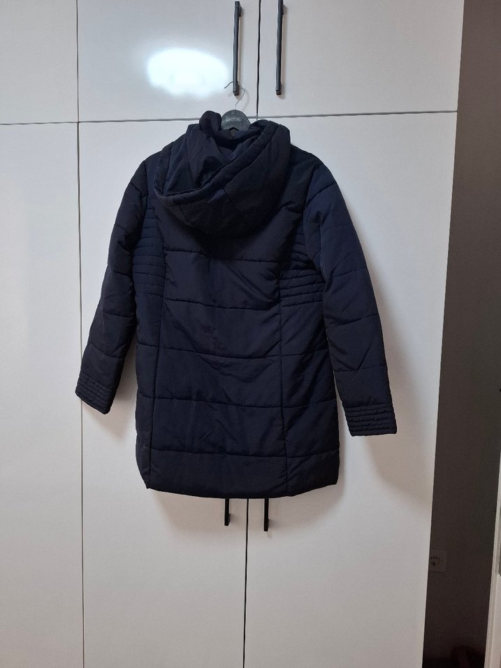 Çıtçıtlı ve Fermuarlı Lacivert Midi Kadın Ceket - Görsel 4