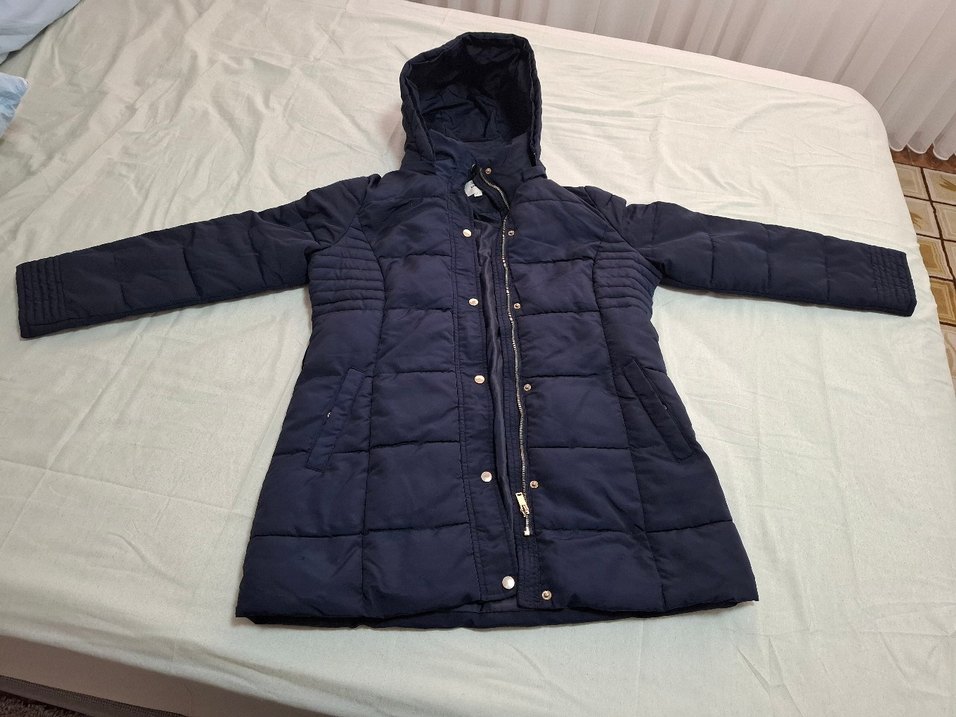 Çıtçıtlı ve Fermuarlı Lacivert Midi Kadın Ceket - Görsel 2