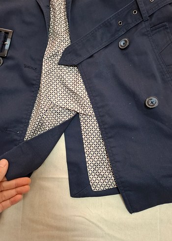 Düğmeli Lacivert Denim Midi Trençkot - Görsel 2