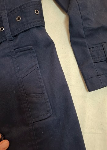 Düğmeli Lacivert Denim Midi Trençkot - Görsel 4