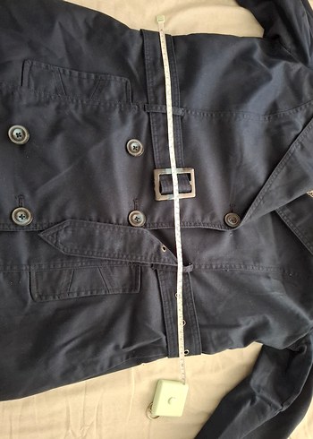 Düğmeli Lacivert Denim Midi Trençkot - Görsel 8