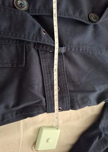 Düğmeli Lacivert Denim Midi Trençkot - Görsel 9