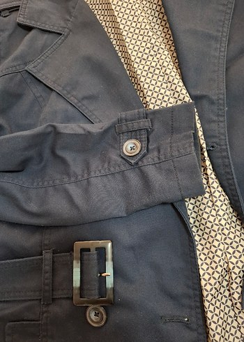 Düğmeli Lacivert Denim Midi Trençkot - Görsel 5