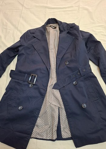 Düğmeli Lacivert Denim Midi Trençkot - Görsel 3