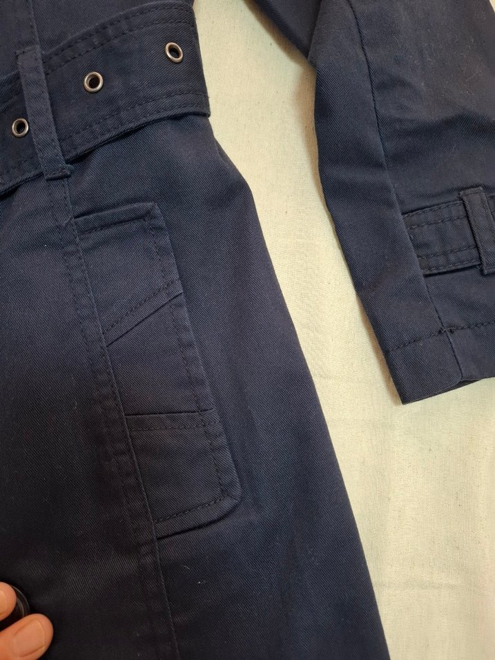 Düğmeli Lacivert Denim Midi Trençkot - Görsel 4