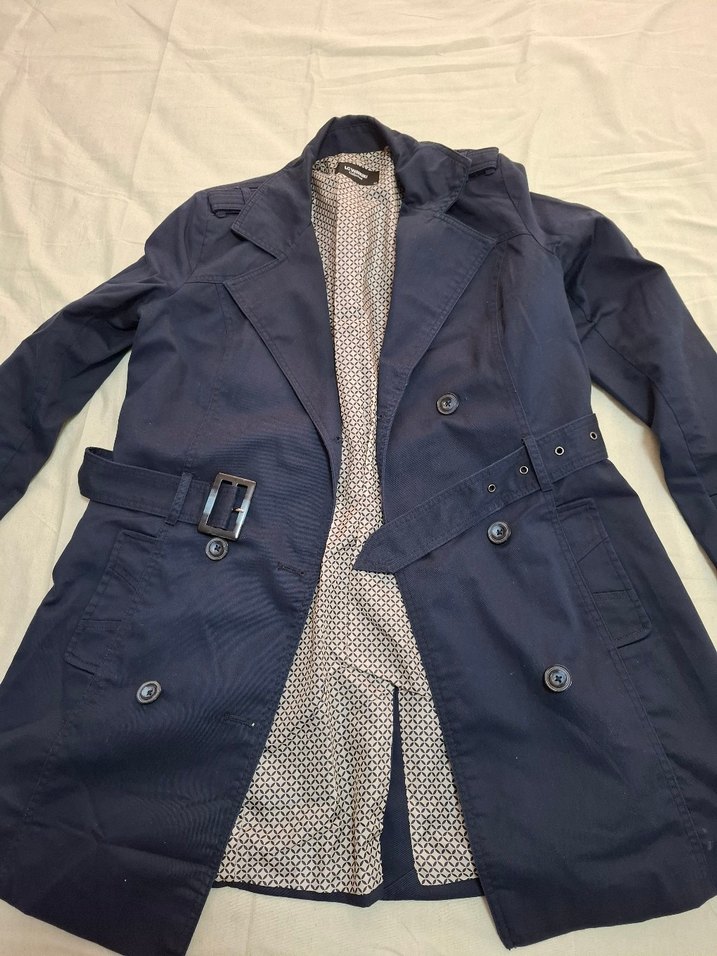 Düğmeli Lacivert Denim Midi Trençkot - Görsel 3