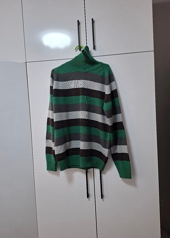 Erkek Boğazlı Çizgili Triko Kazak - Görsel 2