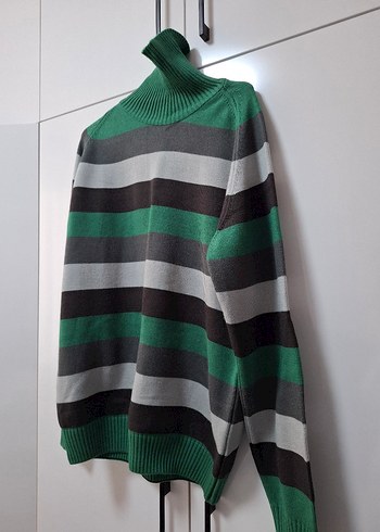 Erkek Boğazlı Çizgili Triko Kazak - Görsel 3