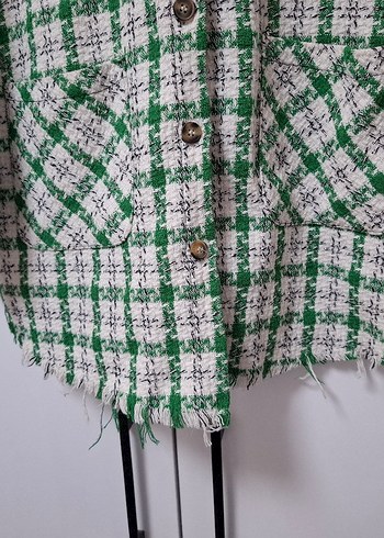 Düğmeli Yeşil Kareli Uzun Kollu Kadın Gömlek - Görsel 2