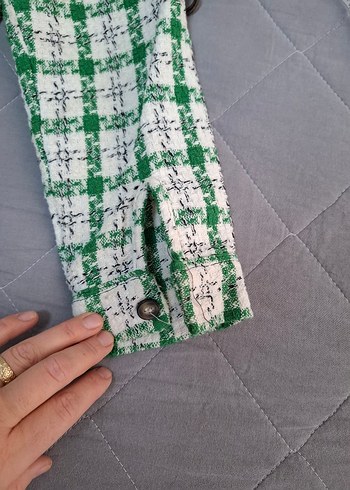 Düğmeli Yeşil Kareli Uzun Kollu Kadın Gömlek - Görsel 13