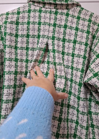 Düğmeli Yeşil Kareli Uzun Kollu Kadın Gömlek - Görsel 12