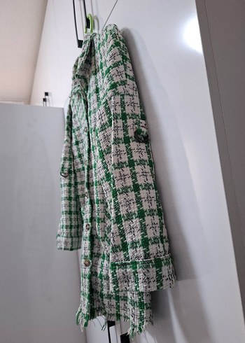 Düğmeli Yeşil Kareli Uzun Kollu Kadın Gömlek - Görsel 3