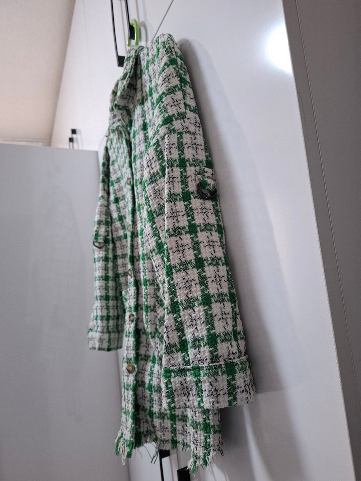 Düğmeli Yeşil Kareli Uzun Kollu Kadın Gömlek - Görsel 3