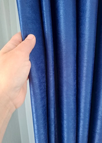 Bir çift Parlak saten Lacivert Düz Fon Perde - Görsel 5