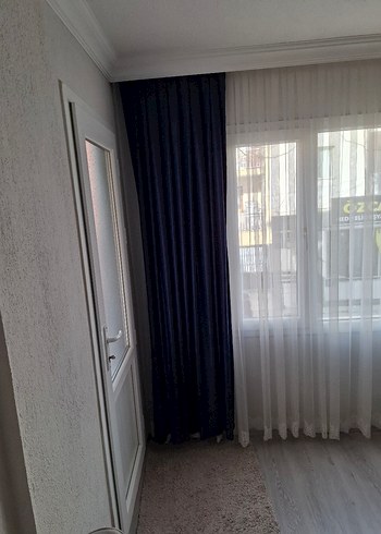 Bir çift Parlak saten Lacivert Düz Fon Perde - Görsel 6