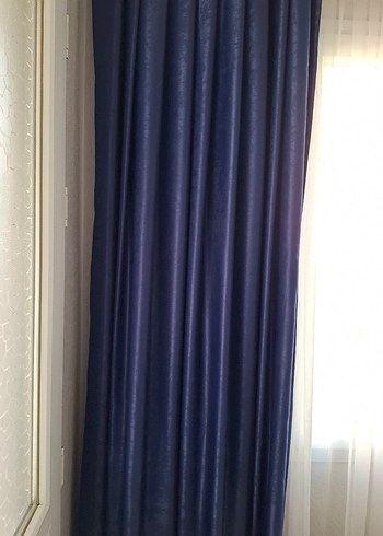 Bir çift Parlak saten Lacivert Düz Fon Perde - Görsel 8