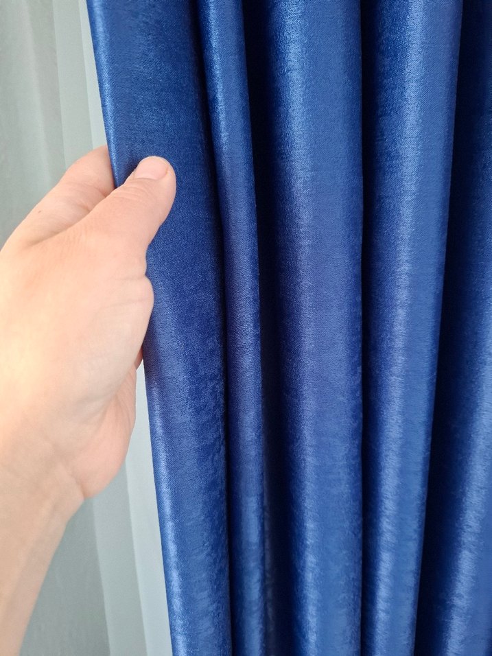 Bir çift Parlak saten Lacivert Düz Fon Perde - Görsel 5