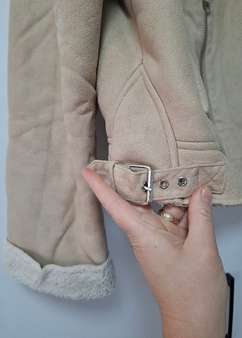 Bej Süet Kürklü Kadın Ceket - Görsel 6