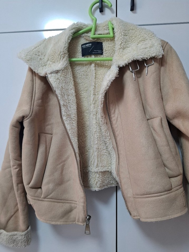 Bej Süet Kürklü Kadın Ceket - Görsel 3