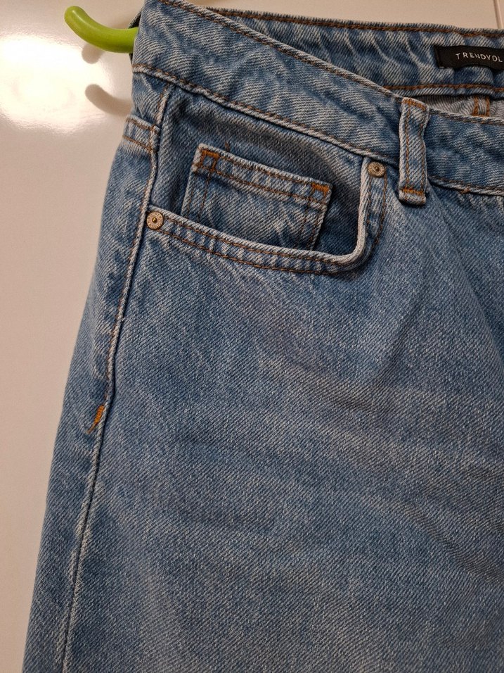 Mavi Midi Boy Rahat Kesim Kadın Kot Pantolon - Görsel 4