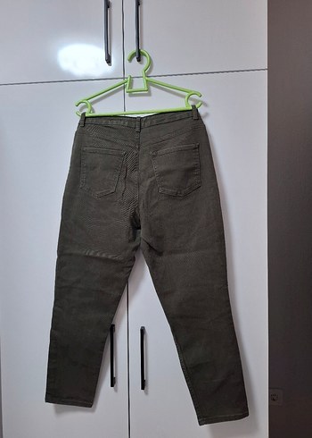 Kadın Haki Bol Kesim mom jeans Kot Pantolon - Görsel 3