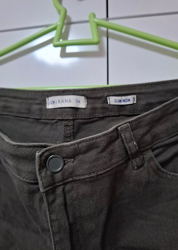 Kadın Haki Bol Kesim mom jeans Kot Pantolon - Görsel 2