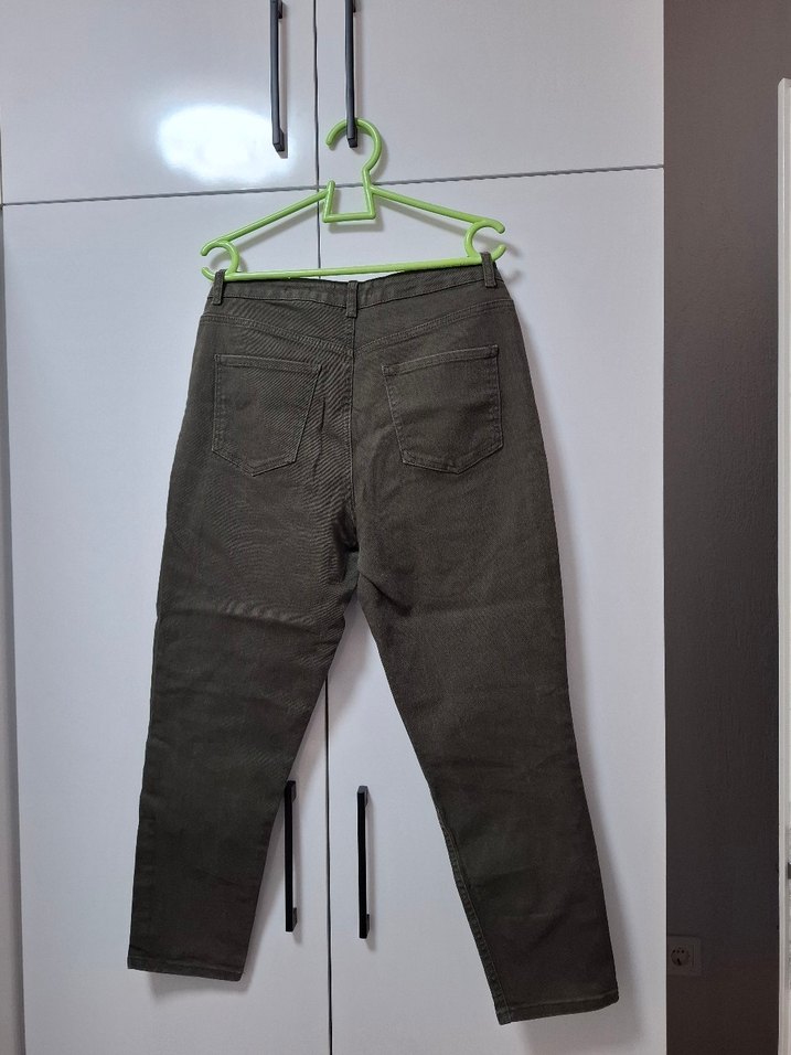 Kadın Haki Bol Kesim mom jeans Kot Pantolon - Görsel 3