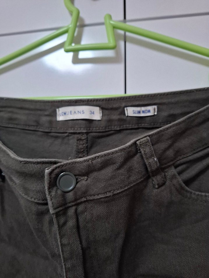 Kadın Haki Bol Kesim mom jeans Kot Pantolon - Görsel 2