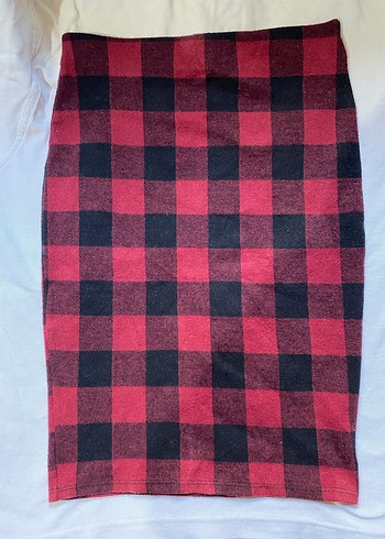 Kırmızı Siyah Kareli Midi Triko Etek - Görsel 2