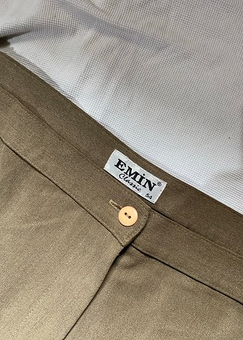 Düğmeli Bej Keten Kadın Pantolon - Görsel 2