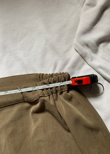 Düğmeli Bej Keten Kadın Pantolon - Görsel 5