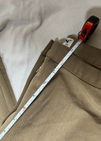 Düğmeli Bej Keten Kadın Pantolon - Görsel 4