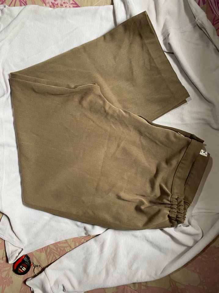 Düğmeli Bej Keten Kadın Pantolon - Görsel 3