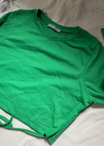 Yeşil Uzun Kollu Kadın Crop Top - Görsel 2