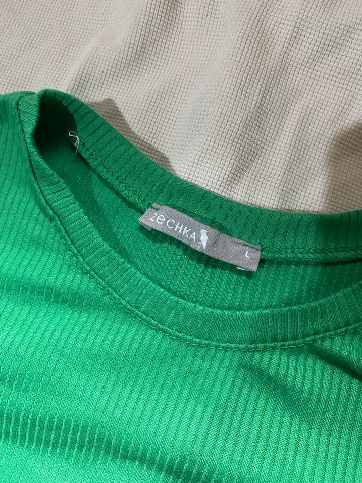 Yeşil Uzun Kollu Kadın Crop Top - Görsel 3