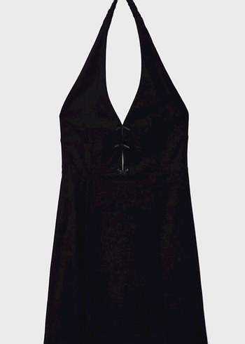 V Yakalı Siyah mini kadın elbise - Görsel 6