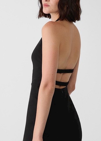 V Yakalı Siyah mini kadın elbise - Görsel 4