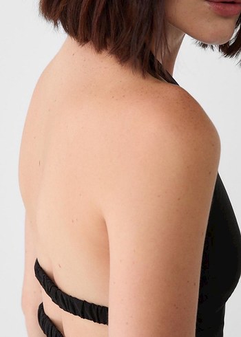 V Yakalı Siyah mini kadın elbise - Görsel 3