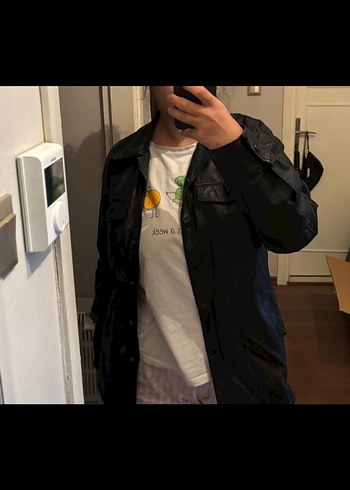 Düğmeli Siyah Deri Kadın Ceket - Görsel 7