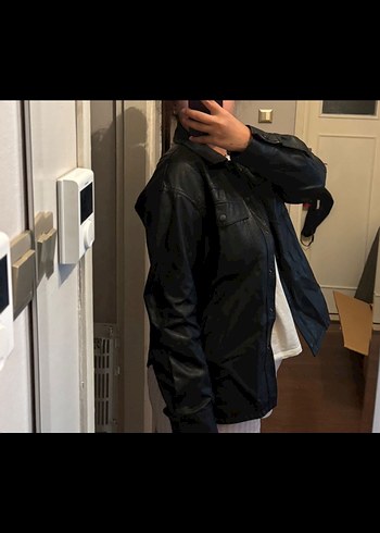 Düğmeli Siyah Deri Kadın Ceket - Görsel 6