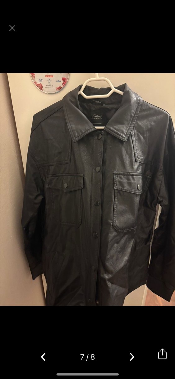 Düğmeli Siyah Deri Kadın Ceket - Görsel 2