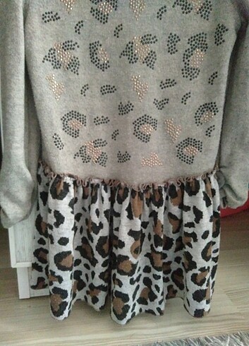 Leopar desenli kız çocuk elbise