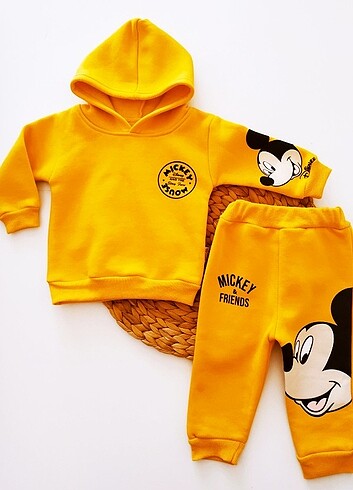 Bebek 12-18 Ay Mickey Kapşonlu 3 ip Takım 