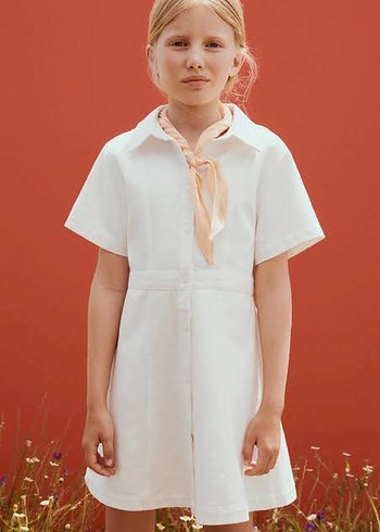 Zara Kids Düğmeli Beyaz kot kız çocuk elbise