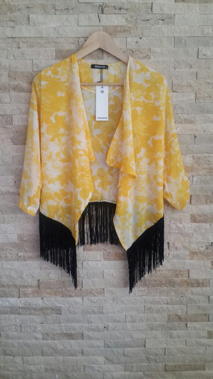 Sarı siyah püsküllü kimono