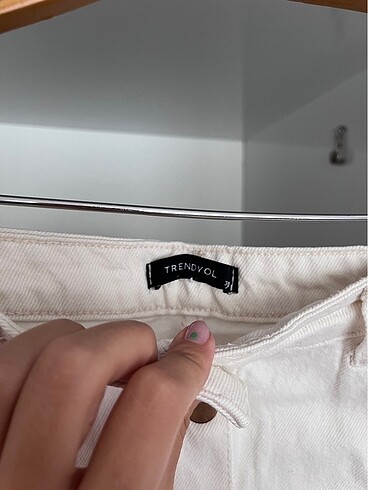 m Beden Ekru beyaz denim düğmeli etek