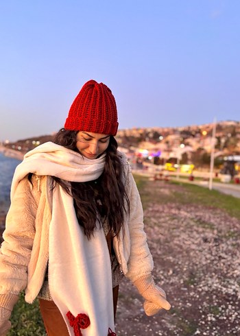 Kadın Kiremit Rengi Örgü Bere - Görsel 2