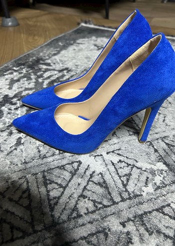 Mavi Süet Stiletto Kadın Ayakkabı - Görsel 3